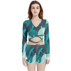 Ocean Turtle Shark Sea Life Sea Velvet Wrap Crop Top And Shorts Set by pakminggu