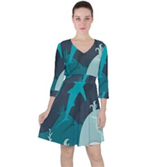 Ocean Turtle Shark Sea Life Sea Quarter Sleeve Ruffle Waist Dress by pakminggu