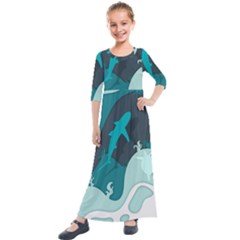 Ocean Turtle Shark Sea Life Sea Kids  Quarter Sleeve Maxi Dress by pakminggu