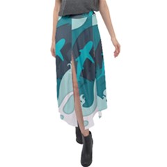 Ocean Turtle Shark Sea Life Sea Velour Split Maxi Skirt by pakminggu