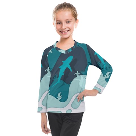 Ocean Turtle Shark Sea Life Sea Kids  Long Mesh Tee by pakminggu