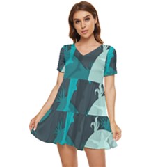 Ocean Turtle Shark Sea Life Sea Tiered Short Sleeve Babydoll Dress by pakminggu