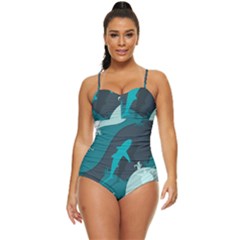 Ocean Turtle Shark Sea Life Sea Retro Full Coverage Swimsuit by pakminggu