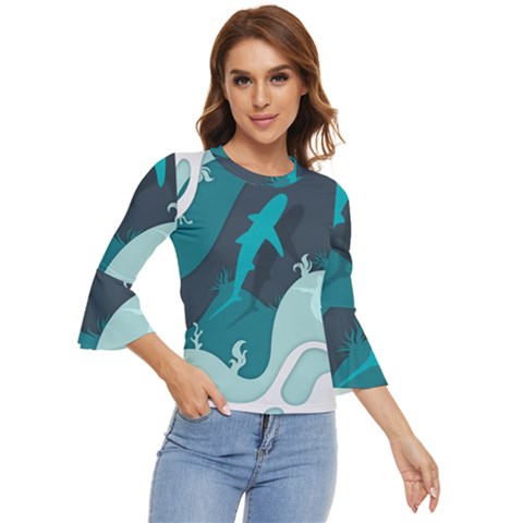 Ocean Turtle Shark Sea Life Sea Bell Sleeve Top by pakminggu