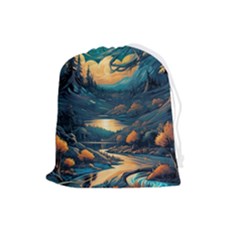 Forest River Night Evening Moon Drawstring Pouch (large) by pakminggu