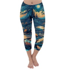 Forest River Night Evening Moon Capri Winter Leggings  by pakminggu