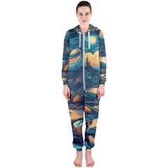 Forest River Night Evening Moon Hooded Jumpsuit (ladies) by pakminggu