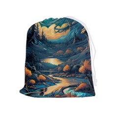 Forest River Night Evening Moon Drawstring Pouch (xl) by pakminggu