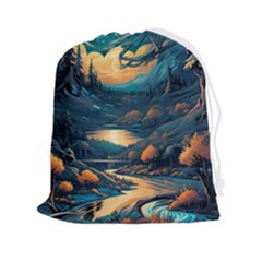 Forest River Night Evening Moon Drawstring Pouch (2xl) by pakminggu