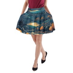 Forest River Night Evening Moon A-line Pocket Skirt by pakminggu