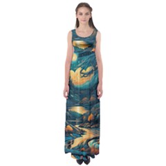 Forest River Night Evening Moon Empire Waist Maxi Dress by pakminggu