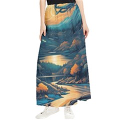 Forest River Night Evening Moon Maxi Chiffon Skirt by pakminggu