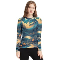 Forest River Night Evening Moon Women s Long Sleeve Rash Guard by pakminggu