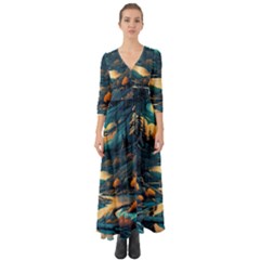 Forest River Night Evening Moon Button Up Boho Maxi Dress by pakminggu