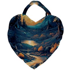 Forest River Night Evening Moon Giant Heart Shaped Tote