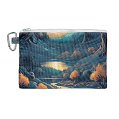 Forest River Night Evening Moon Canvas Cosmetic Bag (large) by pakminggu