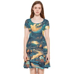 Forest River Night Evening Moon Inside Out Cap Sleeve Dress by pakminggu