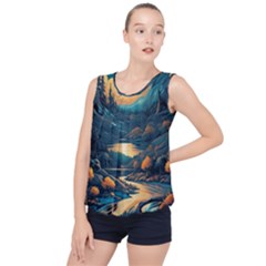 Forest River Night Evening Moon Bubble Hem Chiffon Tank Top by pakminggu