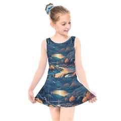 Forest River Night Evening Moon Kids  Skater Dress Swimsuit by pakminggu