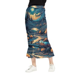 Forest River Night Evening Moon Maxi Fishtail Chiffon Skirt by pakminggu