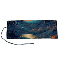 Forest River Night Evening Moon Roll Up Canvas Pencil Holder (s) by pakminggu