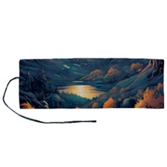 Forest River Night Evening Moon Roll Up Canvas Pencil Holder (m) by pakminggu