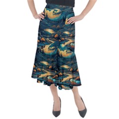 Forest River Night Evening Moon Midi Mermaid Skirt