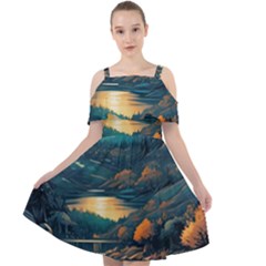 Forest River Night Evening Moon Cut Out Shoulders Chiffon Dress by pakminggu