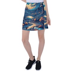 Forest River Night Evening Moon Tennis Skirt by pakminggu