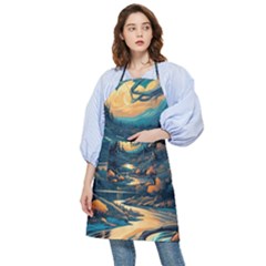 Forest River Night Evening Moon Pocket Apron by pakminggu