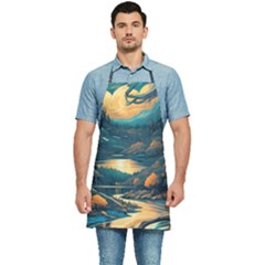 Forest River Night Evening Moon Kitchen Apron by pakminggu