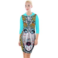 Woman  Face Design Quarter Sleeve Hood Bodycon Dress by Trending