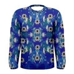 Oilpainting Blue Flowers In The Peaceful Night Men s Long Sleeve Tee