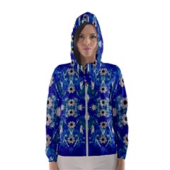 Oilpainting Blue Flowers In The Peaceful Night Women s Hooded Windbreaker