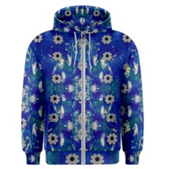 Oilpainting Blue Flowers In The Peaceful Night Men s Zipper Hoodie