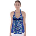 Oilpainting Blue Flowers In The Peaceful Night Tie Back Tankini Top View1