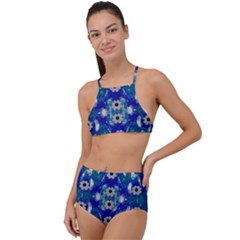 Oilpainting Blue Flowers In The Peaceful Night Halter Tankini Set by pepitasart