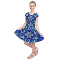 Oilpainting Blue Flowers In The Peaceful Night Kids  Short Sleeve Dress by pepitasart