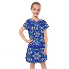 Oilpainting Blue Flowers In The Peaceful Night Kids  Drop Waist Dress by pepitasart