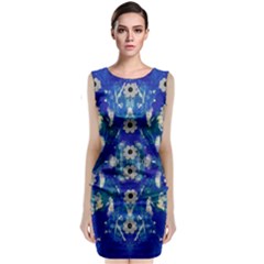 Oilpainting Blue Flowers In The Peaceful Night Sleeveless Velvet Midi Dress