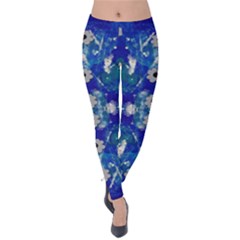 Oilpainting Blue Flowers In The Peaceful Night Velvet Leggings