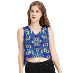 Oilpainting Blue Flowers In The Peaceful Night V-neck Cropped Tank Top by pepitasart