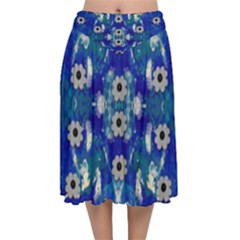 Oilpainting Blue Flowers In The Peaceful Night Velvet Flared Midi Skirt