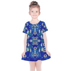 Oilpainting Blue Flowers In The Peaceful Night Kids  Simple Cotton Dress