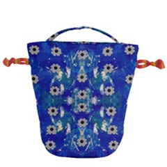 Oilpainting Blue Flowers In The Peaceful Night Drawstring Bucket Bag by pepitasart