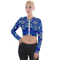 Oilpainting Blue Flowers In The Peaceful Night Long Sleeve Cropped Velvet Jacket by pepitasart