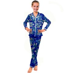 Oilpainting Blue Flowers In The Peaceful Night Kids  Satin Long Sleeve Pajamas Set by pepitasart