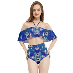 Oilpainting Blue Flowers In The Peaceful Night Halter Flowy Bikini Set  by pepitasart