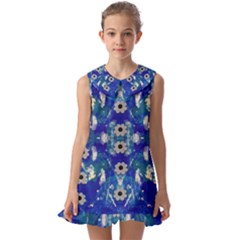 Oilpainting Blue Flowers In The Peaceful Night Kids  Pilgrim Collar Ruffle Hem Dress by pepitasart