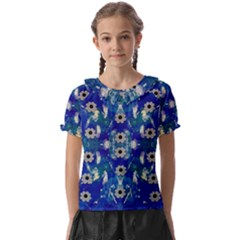 Oilpainting Blue Flowers In The Peaceful Night Kids  Frill Chiffon Blouse by pepitasart